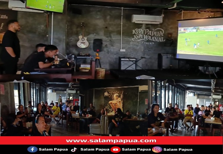 Keseruan Nobar WBFC Mimika Vs PSBL Langsa Di Waanal Caffee And Resto Timika