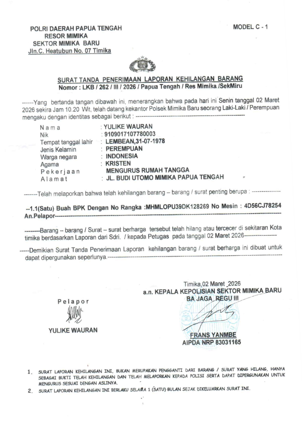 Iklan Kehilangan Dari Yulike Wauran