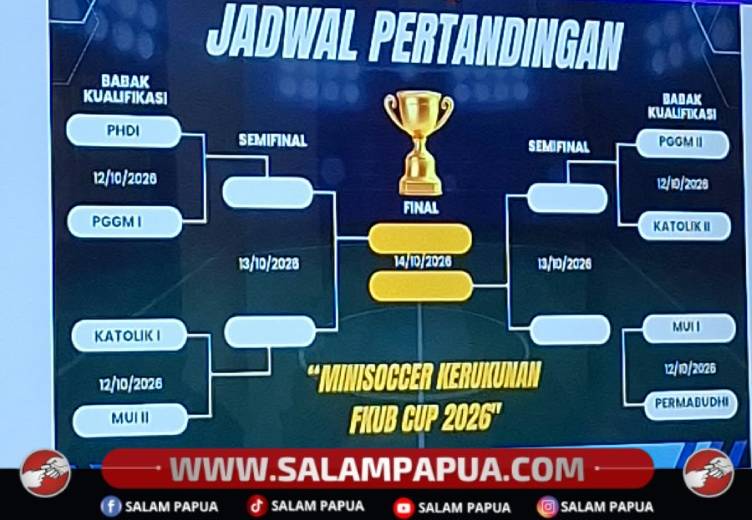 Skema pertandingan Minisoccer Kerukunan FKUB Cup yang akan digelar 12-14 Oktober 2026 di Lapangan Goldenstone Timika yang disampaikan pada pada pertemuan, Rabu (7/10/2026)(Salampapua.com/Sianturi)