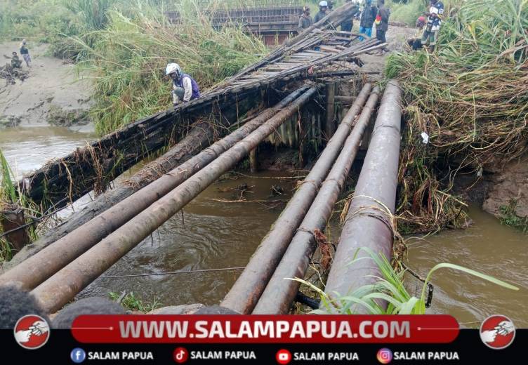 Jembatan Kali Dune Dogiyai Rusak Total Diterjang Hujan Deras