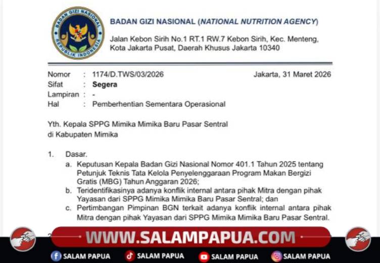 Program MBG Di Timika Dihentikan Sementara, Satgas Akan Panggil SPPG