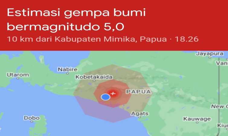 TIMIKA DIGUNCANG GEMPA BUMI BERMAGNITUDO 5,0