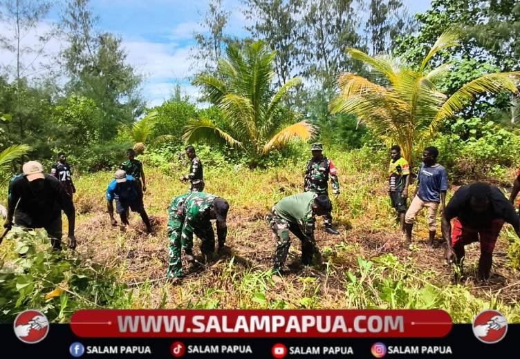 Satgas TMMD Kodim 1710/Mimika Dan Warga Kampung Keakwa Buka Lahan Pertanian