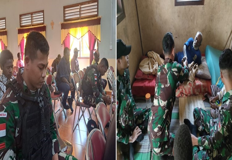 SATGAS YONIF R 631/ATG BERI PELAYANAN KESEHATAN GRATIS LANSIA DI TSINGA, POS BANTI GELAR IBADAH BERSAMA WARGA