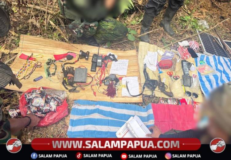 Senjata Api Dan Amunisi Diamankan Dari Kelompok OPM Kodap Sorong Raya Dalam Patroli Keamanan Koops TNI Habema Di Maybrat