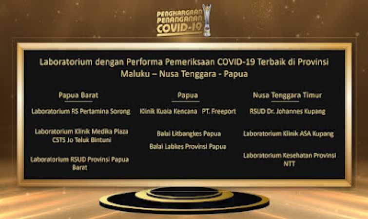 Rumah Sakit (RS) PT Freeport Indonesia (PTFI) menerima penghargaan Laboratorium dengan Performa Pemeriksaan COVID-19 Terbaik di Provinsi Maluku-Nusa Tenggara-Papua (Foto:tangkapan layar)