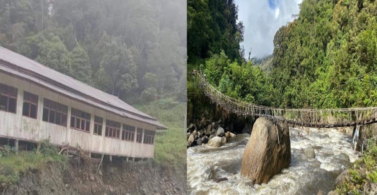 Kondisi sekolah dan salah satu jembatan di 3 kampung di Distrik Tembagapura yang terdampak bencana alam (Foto:Istimewa)