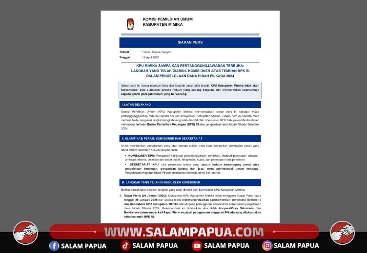 Penggalan Siaran Pers KPU Kabupaten Mimika (salampapua.com/Sumber: KPU Kabupaten Mimika)