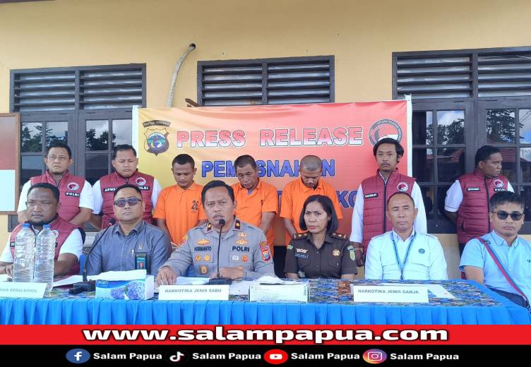 Polres Mimika Musnahkan Ratusan Gram Narkoba, Dua DPO Dan Bandar Masih Diburu