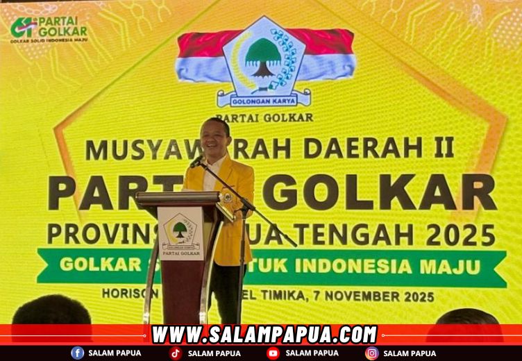 Sambutan Ketum Partai Golkar, Bahlil Lahadalia (salampapua.com/Evita)